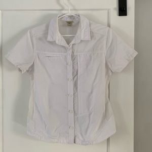L L BEAN white short sleeve field hike blouse top travel vented pockets S
